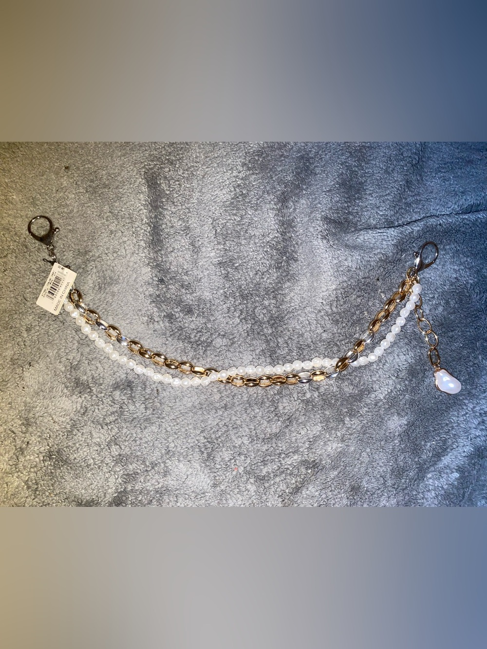 AQUA Two-Tone Imitation Pearl Bag Charm $58